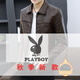 花花公子（PLAYBOY）春秋季新款海宁翻领皮夹克男士韩版修身百搭冬季保暖加绒外套男 9902咖啡 2XL 体重135-150