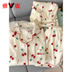 Yalu Pure Cotton Gauze Pyjamas pour femmes Pantalons à manches courtes Été trois pièces Sweet Cherry Cardigan Vêtements à domicile printemps et automne Yunduo Cotton-9905 # Black Love Treece Set M [Suggestion 75-100jin [Jin est égal à 0,5 kg]]]