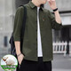 Hengyuanxiang Sommer 7-Viertel-Ärmel-Hemd Herren-Hemd für Pure Cotton Shirt Herren-großer trendiger lässiger Arbeitshemd Jacke Herren Kleidung Q6626 7-Viertel-Hülle 2 Stücke [schwarz + schwarz] m