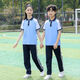 慕新百夏季校服小学生短袖套装儿童园服T恤班服初中学生蓝色六一表演服 蓝色套装【短袖+裤子】15882 165码