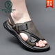 Sandalias de pájaros carpinteros para hombres 2025 Nuevo cuero genuino en la playa gruesa Summer Summer Wear's Daddy's No Slip Wear Sandalias de doble propósito resistentes a Daddy AM9923 Negro 38