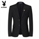 花花公子（PLAYBOY）2025新款西服套装男三件套秋新款休闲上班职业装新郎结婚礼服男 黑色2扣西服+西裤 皮带+领带+领 L 建议113~125斤穿