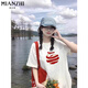 Cotton American pure cotton short-sleeved T-shirt for women in summer 2025 new loose and versatile apple printed round neck five-point sleeve top 29690 white [high quality 20.5] L 100-120Jin [Jin equals 0.5 kg]