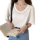 Ran Yilan's same solid color versatile round neck short-sleeved T-shirt for women in summer new loose and slim fashionable casual bottoming cotton shirt 6172 gray S