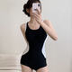 He Yangyu racing swimsuit for women's swimming pool special one-piece boxer 2025 new model covering the flesh and slimming sports students hot spring black one-piece + swimming goggles + earplugs and nose clip M M80-98Jin Jin is equal to 0.5 kg