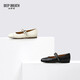 
DEEP BREATH Deep Breath Women's Shoes Genuine Leather Round Toe Flat Inner High-rise Belt Buckle Ballet Shoes Single Shoes AX11164 White 38