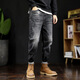 QLTQZQ Sommerelastische Jeans für Männer gerade und Tidbits lose plus Fettpluig-Größe dünne, zerrissene Neun-Punkte-Hosen lassen sie schlank und vielseitig aussehen. Dunkelblau 9901 No Elastic S Größe 28 (100 Jin [Jin ist gleich 0,5 kg] Verschleiß herum))