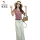 
Woodpecker's new summer women's V-neck T-shirt wide-leg jeans two-piece set white pants M (recommended 100 Jin [Jin equals 0.5 kg])