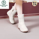 Spechtschnee Stiefel für Frauen plus Fleece verdickte Frauen 2024 Neue Winter echte Lederwolleschuhe integriert Fleece Real Mund Midrohr Stiefel 9-39-907 Weiß [dickes Samt warm] 40
