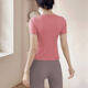 Shuangxiu yoga wear T-shirt for women 2025 new large size belly-covering short-sleeved Pilates training sports suit fitness top withered rose pink top_with chest pad L_110-120Jin Jin equals 0.5 kg