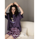 Beiyan Pyjamas für Frauen dünne Sommer Snoopy Pure Cotton Kurzärmel Plaid Shorts Anzug Lose großer Größe für Außenverschleiß D10814 Bildfarbe xl xl