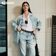 Keigan/Eröffnungsraum Ruf Gott Hosen vier Jahreszeiten importiert japanische modische Drei-Druck-Linie hohe Taille Straight Jeans Frauen VTG Fliesen Blau M 36