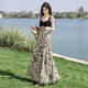 
Silk Cypress House Ink Floral Skirt 2025 Summer New Women's Spliced Fake Two-piece Sling Long Sling Dress