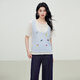 Basic House Basic House/Baijiahao cartoon embroidery contrasting top for women in summer fashion fake two-piece short-sleeved sweater Blue L
