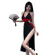 Wanmei Wanjia hot girl sexy retro color-blocking V-neck halter neck high waist backless waist pack hip slit ins dress 1048 black single size