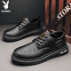 Playboy (PLAYBOY) leather shoes for men 2025 autumn and winter formal shoes business casual shoes workplace lace-up wedding leather shoes and boots black 41