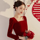 Li Baixin Velvet Toast Wear Bridal Autumn and Winter Simple Burgundy Temperament Slim Engagement Dress Back Door Dress Dress Women Burgundy L Recommended 100-110 Jin Jin equals 0.5 kg