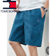 Tommy Kelly Trendy Men's Summer Casual Shorts en vrac Coton Sports plage Pantalon à cinq points Bleu foncé 9215 L Convient pour 100-130 Jin [Jin est égal à 0,5 kg]