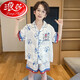 
Langsha children's ice silk pajamas summer short-sleeved thin cartoon Nezha medium-sized boy boy summer home clothing set Ice silk short set: Q6636 Bala 22 size [height 160-165cm] All size