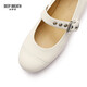 
DEEP BREATH Deep Breath Women's Shoes Genuine Leather Round Toe Flat Inner High-rise Belt Buckle Ballet Shoes Single Shoes AX11164 White 38