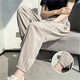 [Seda de hielo Anti-Wrinkle] Algodón de verano y lino Pantalones deportivos de estilo de talla de talla de talla de talla de tamaño de nueve puntos Pantalones casuales de harem para mujeres de albaricoque L [sugerido 100-115 Jin [Jin equivale a 0.5 kg]]]