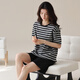 Pang Donglai DL Same style 2025 PAJAMAS POUR FEMMES EN SUMPRE CHEPAGE CORÈS DE COURRES POUR LES STRIPES NOIRS À PORTER AUTOBLES AUTUMES DE MAISON IMPILE YZT9859_SET 3XL_SUGSETED 150-170JIN [Jin est égal à 0,5 kg]