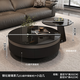 Yiyan round glass coffee table living room light luxury high-end small apartment Italian simple high-end modern Internet celebrity minimalist combination 70 single drawer pure black glass coffee table + side table