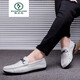 Specht Frühling und Sommer Neue Herren Beanie Schuhe Lazy Schuhe Low top treibende Lederschuhe weiche Oberfläche Weiche Sohle trendige Männer lässige Schuhe White 9230 44