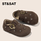 Saturday Children's Shoes Children's Birkenstock Shoes 2025 Autumn New Girls Single Shoes Soft Sole Retro Fashion Boys Casual Small Leather Shoes Mocha Brown 31 Shoe Inner Length 19.6cm/Suitable for Foot Length 18.8cm