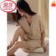 浪莎（LangSha）带胸垫睡衣女夏季甜美性感蕾丝开衫夏天莫代尔短袖家居服两件套薄 3527浅黄 带.胸垫 L (100-120斤) 亲肤有弹力