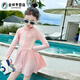 Shaquhe has ready-made swimming trunks for children and girls, summer clothes, children's jumpsuits, long-sleeved new sun protection swimsuit sets, pink swimsuits 110