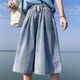 
SuoWANYI (SUOWANYI) denim mid-trousers seven-point over knee five-point loose tight high waist plus size women's fat mm [1585: light blue 5-point over knee (middle) pants] M