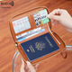 Nuevo nuevo paquete de certificado Cepillado antirrobo Pasaporte Pasaporte Clip Card de identificación de la cremallera Billetera Multifunción Passport de viaje Bolsa Ligera marrón