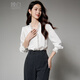 Late White New Product 2025 Autumn Style Elegant Shirt Fashion Lace Collar V-Neck Commuting Shirt Women White XL