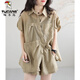 
Woodpecker summer outfit with a complete set of sports suits for women 2025 new irregular sun protection short-sleeved shirt wide-leg shorts black XL [recommended 115-130Jin [Jin equals 0.5 kg]]