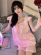 Modal Ice Silk Pyjamas für Frauen im Sommer 2025 Neue Xiaofei-Manschettenkissen High-End-Frauen mit großer Ärmeln Home Clothing JDX_9227# Weste Cover rosa (mit fester Brust 1 xl