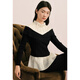 OBBLIGATO Origato spring pleated stand-up collar beaded contrast patchwork sweater black sweater L