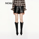 MO&Co. Shorts 2025 Autumn New Product Light Rock Plain Leather Elastic High Waist Loose Black Casual Pants MBE3SOT016 Black S /160