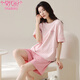 
Modal pajamas for women in summer new short-sleeved shorts cotton round neck thin sweet style pink home clothing set can be worn outside Z9856 M [recommended to wear 80-100Jin [Jin equals 0.5 kg]]