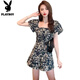 
Playboy; PLAYBOY Puff Sleeve Jumpsuit Women's 2025 Summer New Style Fashionable Retro Square Collar Embroidered Floral Jumpsuit Wide Leg Shorts Navy Blue S