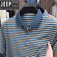 JEEP SPIRIT新款夏季冰丝短袖t恤男士撞色条纹休闲翻领POLO.衫凉感上衣爸爸装 蓝色 GR-9207【冰丝凉感】 M 48 (适合95-115斤)