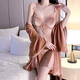 
Autumn and winter pajamas and sexy atmosphere on the bed Large-scale fun home clothes set with breast pad Sexy nightgown robe Taro purple nightgown + 3879 Taro ultraviolet robe + waist M suggestion 80-105 Jin [Jin equals 0.5 kg]