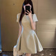 Lan Lianshu French dress skirt for women autumn 2025 new small slim Hepburn style small fragrant skirt French waist short-sleeved dress Green One size fits all Recommended 110Jin Jin is equal to 0.5kg within