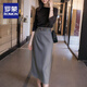 Romon (Romon) 2025 Summer Commutation élégante Ol Suit Jirt Slim Jupe crayon française Tempérament coréen Version coréenne Jupe en une étape Gray (y compris la ceinture d'origine) S suggéré 80-93Jin [Jin est égal à 0,5 kg]