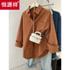 Hengyuanxiang polo collar long-sleeved shirt for women in spring and autumn new casual and versatile loose slimming medium-length top design niche caramel color: no pocket 4XL