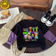 
G.DUCKKIDS children's T-shirt Spring and Autumn New Rhythm Box Game Peripheral Round Collar Clothes Boys and Girls Pure Cotton Top 1105 Purple Paired Black [Previous Print 06 Back Print 01] 110