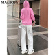 Magiopy International Luxus High-End-Marke Salt Fried Street Casual Sports Set Frauen Frühling 2025 Neue Langarm-Kapuzen-Sweatshirt Pink Top + White Hosen S (100jin [Jin entspricht 0,5 kg]))