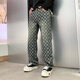 
Meiyao Spring and Autumn American casual and handsome graffiti printed retro jeans men's straight loose wide-leg floor dad pants, deep khaki color 9227 loose straight 30 120-130Jin[Jin equals 0.5 kg]