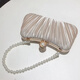 Yingtang Daisy Celebrity Dinner Clutch Women's Banquet Small Bag with Evening Dress Handbag Champagne Color + Pearl Short Chain