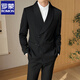 ROMON New Chinese-style buckle suit men's suit Engagement Groom Wedding Dress Suit High-end Green Fruit Collar Banquet Jacket Black (Single Suit) XL